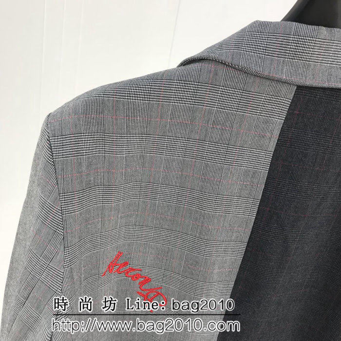 Heron Preston全網首發 18ss秋冬新款 後背紅字logo刺繡 復古拼接 男款格子西裝  ydi2596